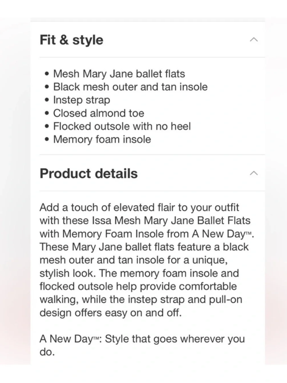 a new day Women's Issa Mesh Mary Jane Ballet Flats w/ Memory Foam Insole Size 10